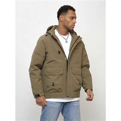 Куртка молодежная мужская весенняя с капюшоном темно-бежевого цвета 708TB