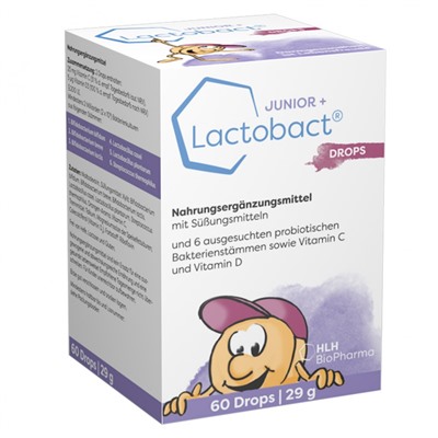 Lactobact JUNIOR DROPS Лактобакт Пробиотик с Витаминами C и D для детей от 3-х лет, 60 капель