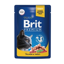 Влажный корм Brit Premium для кошек, лосось и форель в соусе, пауч, 85 г