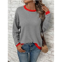 EMERY ROSE Pullover mit Streifen Muster, Drop Shoulder