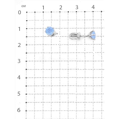 Серьги-пусеты из серебра с пл.кварцем цв.лунный голубой родированные 925 пробы 25003р131
