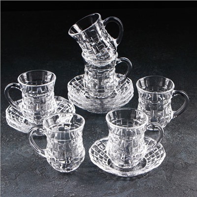 Набор чайный из стекла «Султан», 12 предметов: 6 чашек 128 мл, 6 блюдец d=12 см