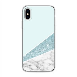 Силиконовый чехол Мрамор с голубыми блестками на iPhone X (10)