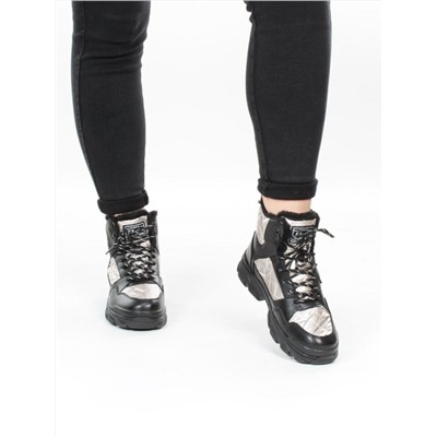 2222-4 BLACK Ботинки зимние женские (искусственные материалы)