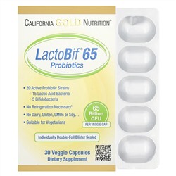 California Gold Nutrition, LactoBif 65, пробиотики, 65 млрд КОЕ, 30 вегетарианских капсул