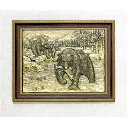 Картина литая каменная Медведи 2201, в багете
