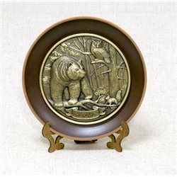 Тарелка керамическая с литой каменной накладкой Медведь и сова, 7031