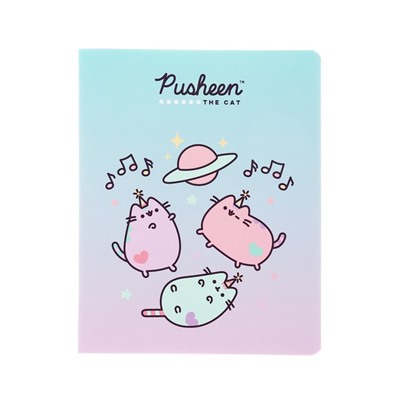 Тетрадь 48 листов в клетку Pusheen, обложка мелованный картон, ламинация софт тач, блок офсет, МИКС