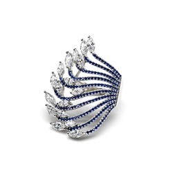 Кольцо С925 с фианитами "Искушение" цв.хрусталь, синий размер 16,  8,9гр