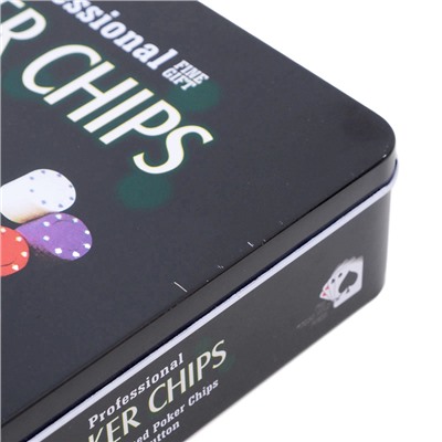 Набор для покера Professional Poker Chips: 100 фишек, 2 колоды карт по 54 шт., металлическая коробка, УЦЕНКА (мятая коробка)