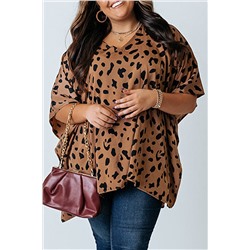 Plus Size Leopard Batwing Sleeve Tunic Top