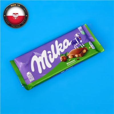 Шоколадная плитка Milka, с цельным фундуком, 100 г