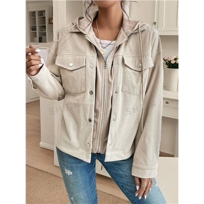 SHEIN Frenchy Jacke mit Pattentasche, Drop Shoulder Tunnelzug, Kapuze,