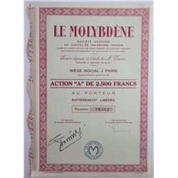Акция Металлы. Молибден, 2500 франков, Франция