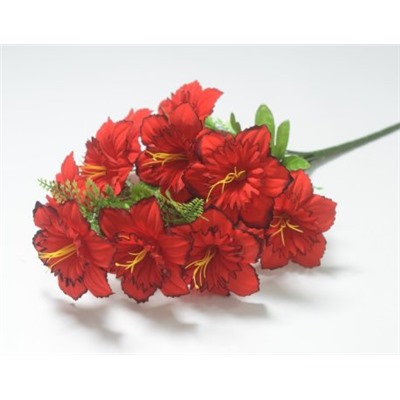 Искусственные цветы, Ветка в букете нарцисс 11 голов (1010237) красный с черным кантом