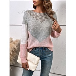 SHEIN LUNE Pullover mit Farbblock, U-Boot Ausschnitt