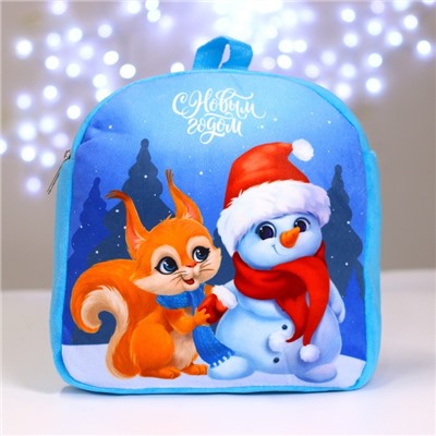 Рюкзак детский «С Новым годом», белочка и снеговик, 26×24 см