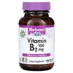 Bluebonnet Nutrition Витамин B2, 100 мг, 100 растительных капсул