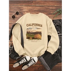 Sweatshirt mit Landschaft und Buchstaben Grafik, Thermal Futter