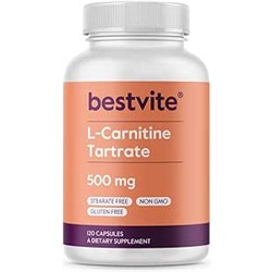 BESTVITE L-Carnitine Tartrate 500mg per Capsule (120 Capsules) - No Stearates - Non GMO - Gluten Free