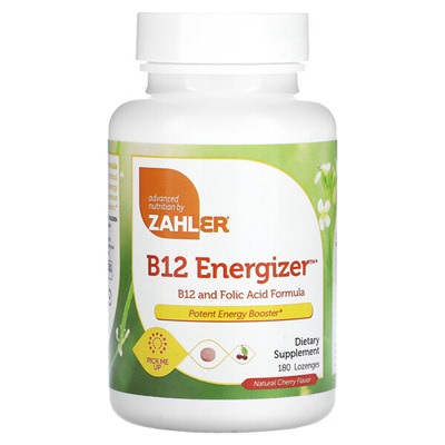 Zahler B12 Energizer, формула B12 и фолиевой кислоты, натуральная вишня, 180 пастилок