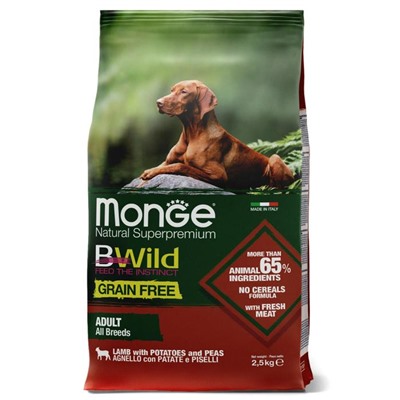 Беззерновой корм Monge Dog BWild GRAIN FREE для собак, ягненок/картофель, 2,5 кг