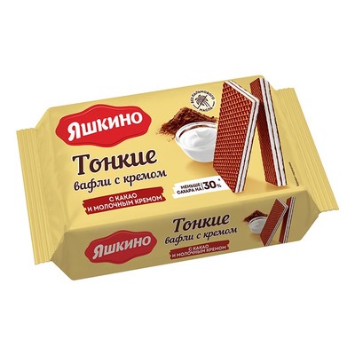 «Яшкино», вафли тонкие с какао и молочным кремом, 144 г