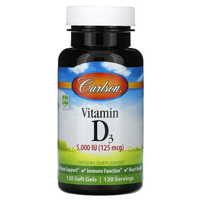 Carlson Витамин D3 - 125 мг (5000 МЕ) - 120 мягких капсул - Carlson