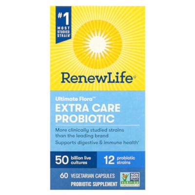 Renew Life Ultimate Flora, Пробиотик Extra Care, 50 миллиардов живых культур, 60 вегетарианских капсул