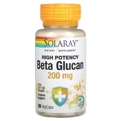 Solaray Бета-глюкан, высокая эффективность, 200 мг, 30 растительных капсул