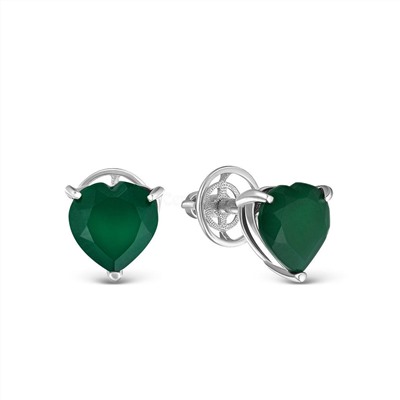 Кольцо из серебра с нат.зелёным агатом и фианитами родированное