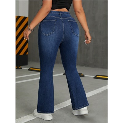 SHEIN EZwear Damen Bootcut Jeans in Große Größen mit Taschen, lässiger Weiter Schnitt