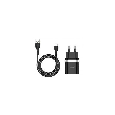Зарядное устройство Hoco C12Q QC3.0 3А USB + кабель Type C, чёрное