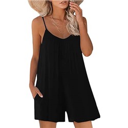 Nfsion Womens Casual Sleeveless Strap Loose Adjustable Jumpsuits Stretchy Shorts Romper with Pockets