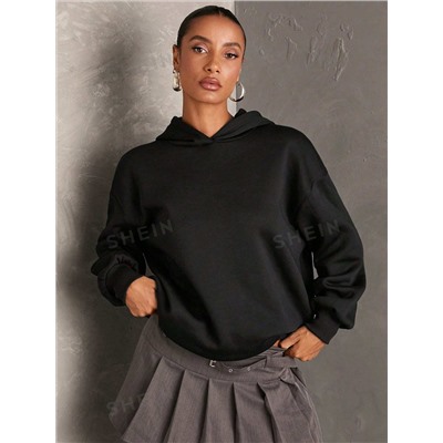 SHEIN BAE Damen lässiges, simples und modisches Hoodie Sweatshirt mit Lippen Motiv, locker geschnitten, geeignet für den Ausgang im Herbst und Winter