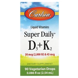 Carlson Супер Daily D3 + K2, 90 вегетарианских капель, 2.54 мл - Carlson