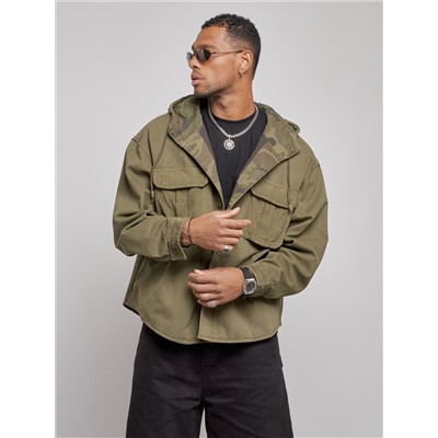 Джинсовая куртка мужская с капюшоном цвета хаки 126040Kh