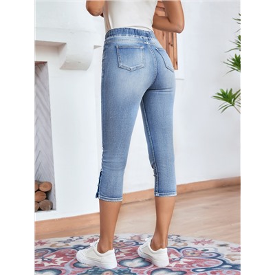 EMERY ROSE Jeans mit Tunnelzug, Knopf, Saum Capri