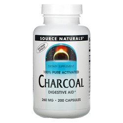 Source Naturals 100% Pure Activated Charcoal, 260 mg, 200 Capsules