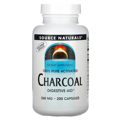 Source Naturals 100% Pure Activated Charcoal, 260 mg, 200 Capsules