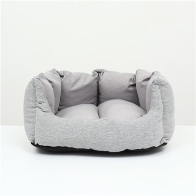 Лежак с подушкой  рогожка, вельвет,  50 х 40 х 23 см,серый