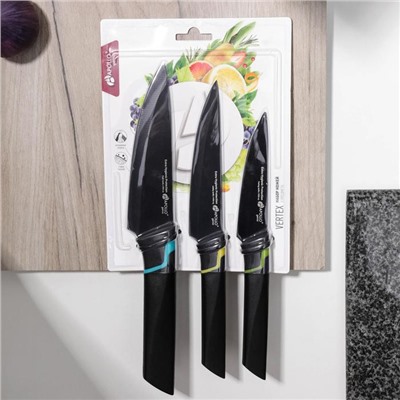 Набор кухонных ножей Vertex, 3 шт: 10 см, 12,5 см, 13,5 см, цвет чёрный