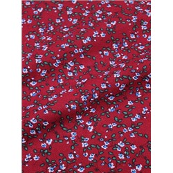 Мерный лоскут - Хлопколен "Мелкие голубые цветочки с веточками на бордово-малиновом", ш.1.5м, хл-80