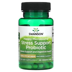 Swanson Пробиотик для поддержки при стрессе, Happy Microbiome - 3 миллиарда КОЕ - 30 вегетарианских капсул - Swanson