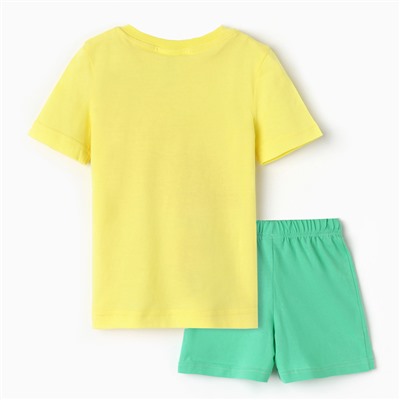 Комплект для девочки (футболка/шорты), цвет желтый/св.зелёный, рост 98-104