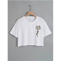 SHEIN EZwear Укороченная футболка с буквенным и цветочным принтом