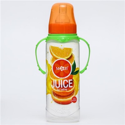 Бутылочка для кормления «Апельсиновый сок», классическое горло, 250 мл., от 0 мес., цилиндр, с ручкам