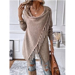 SHEIN LUNE Cardigan mit Fransen, Drapiertem Kragen, Wickel,