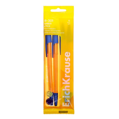 Набор ручек шариковых 4 шт, ErichKrause, R-301 Stick Amber узел 0.7 мм, синяя