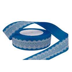 Репсовая лента с рисунком "Кружево" (синий), 25мм * 25 ярдов (+-1м)